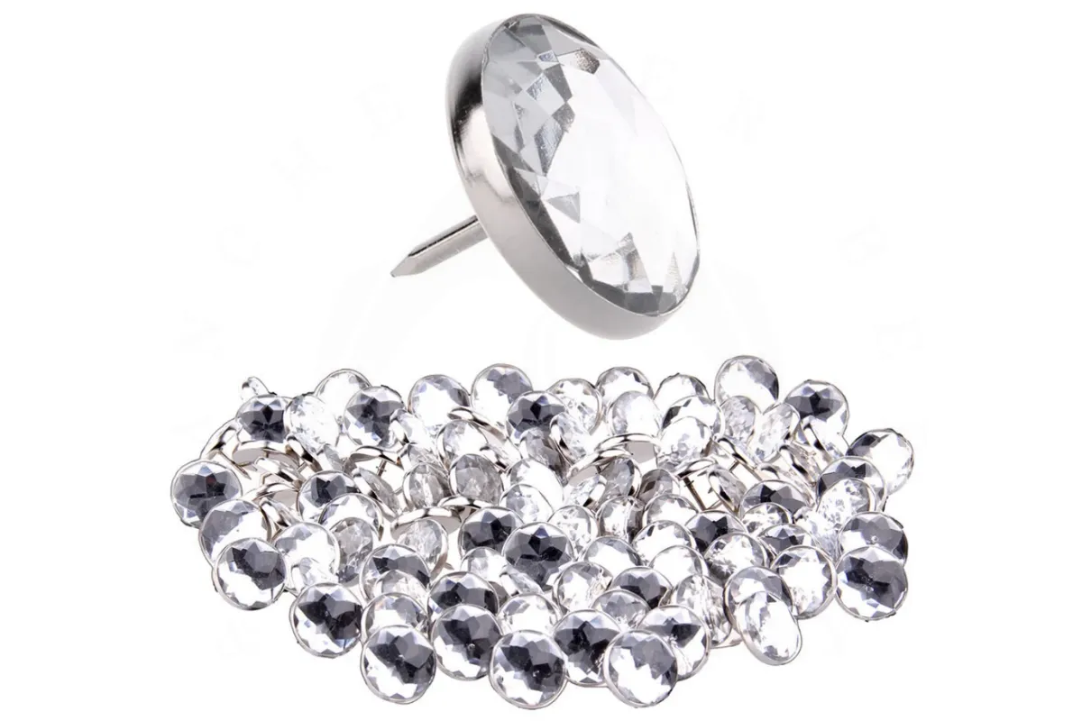 Crystal Diamond Diamante Buttons Nail Back Upholstery Buttons – 22mm for Sofas, Chairs & Headboards
